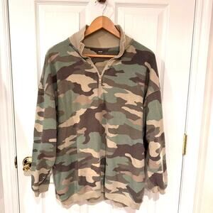 Aerie Camo Quarter Zip Pullover Sweatshirt Women’s S Green Beige Cozycore Y2k
